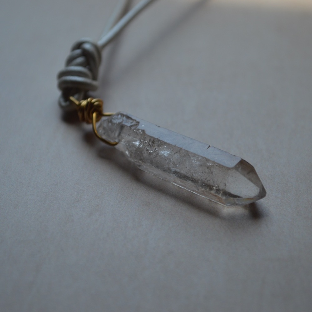 Clear Quartz Leather Necklace - Picture 3 of 7